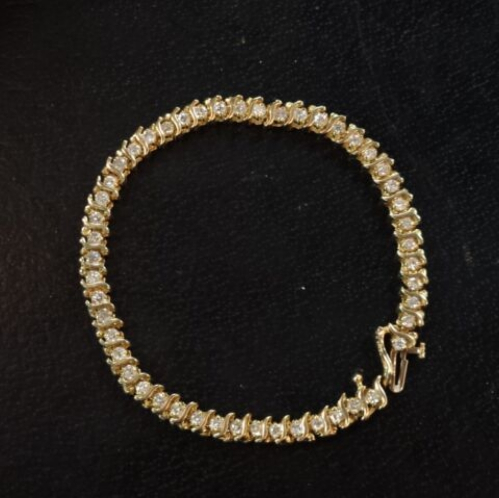 14K YELLOW GOLD S-LINK 4.5 CT NATURAL DIAMOND TENNIS BRACELET 7.3" 20.4 GRAMS￼